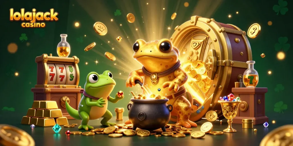 Experience thrilling gameplay at lolajack casino with vibrant 3D illustrations of characters and dazzling symbols.