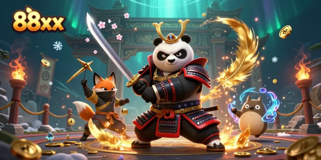 Experience thrilling gameplay with 88xx as samurai panda battles in a dynamic casino arena.